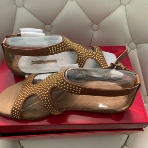 Tan colored sandals with gold studs brand new never worn